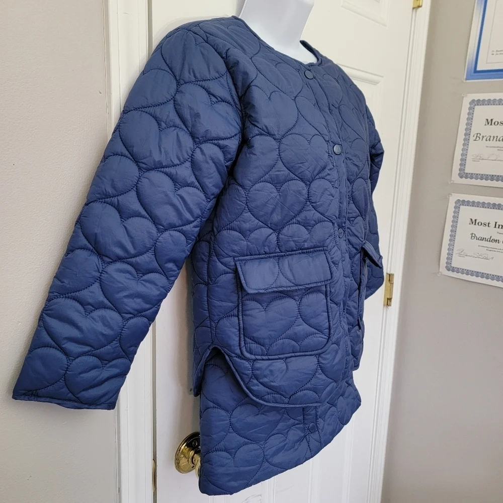 NWT Forever 21 Kids 2 Piece Skirt And Jacket Navy Hearts Puffer Size 11/12